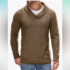 NWOT COOFANDY Light Brown Cable Knit Sweater Pullover Preppy Neutral Casual